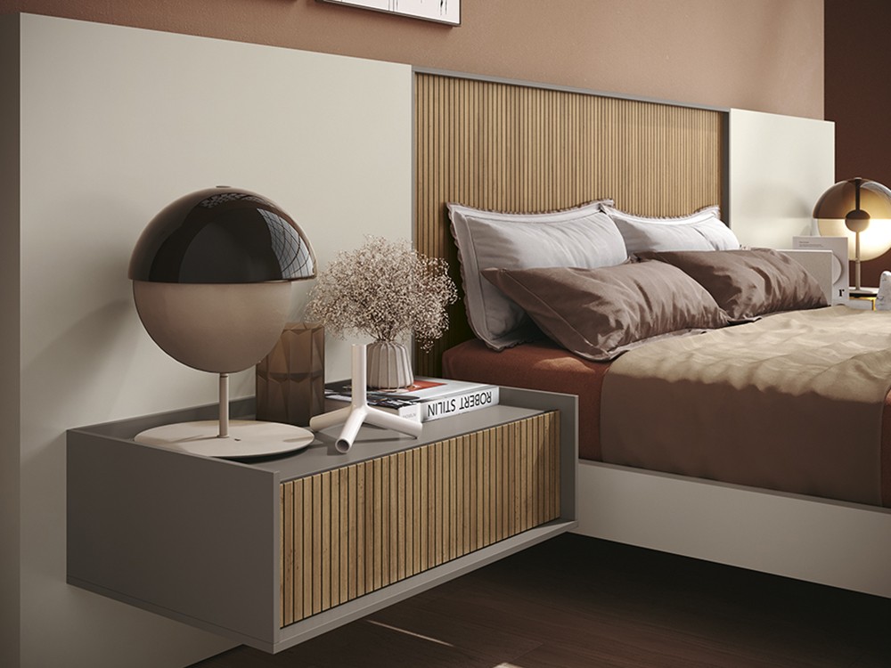 Detalle de la mesita de noche suspendida con un cajón, colección chic 008 de Garcia Sabaté