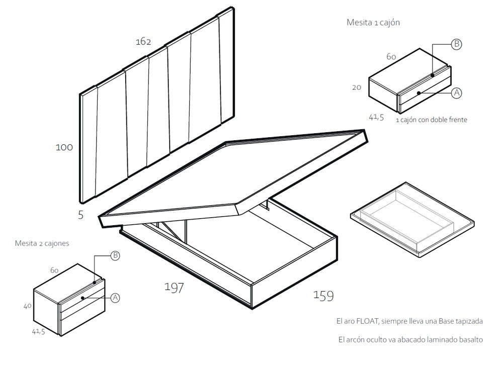 Medidas de la composición 013 de dormitorio de la colección Chic de García Sabaté