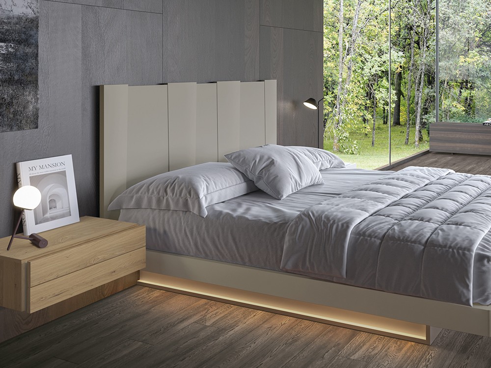 Detalle del cabecero Krypton con con tablas desiguales en altura de García Sabaté Chic