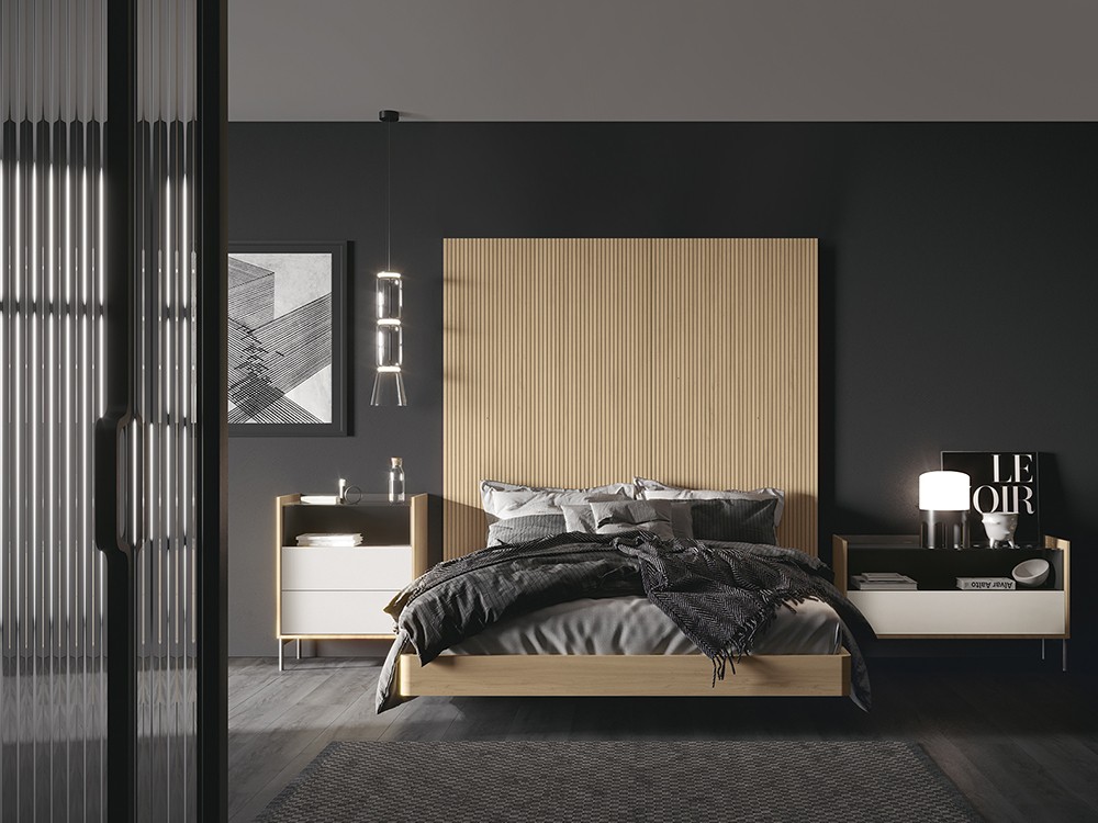 Dormitorio Pannel con paneles alistonados chic 014B en chapa natural de García Sabaté