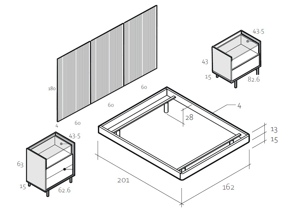 Medidas de la composición 014B de dormitorio de la colección Chic de García Sabaté