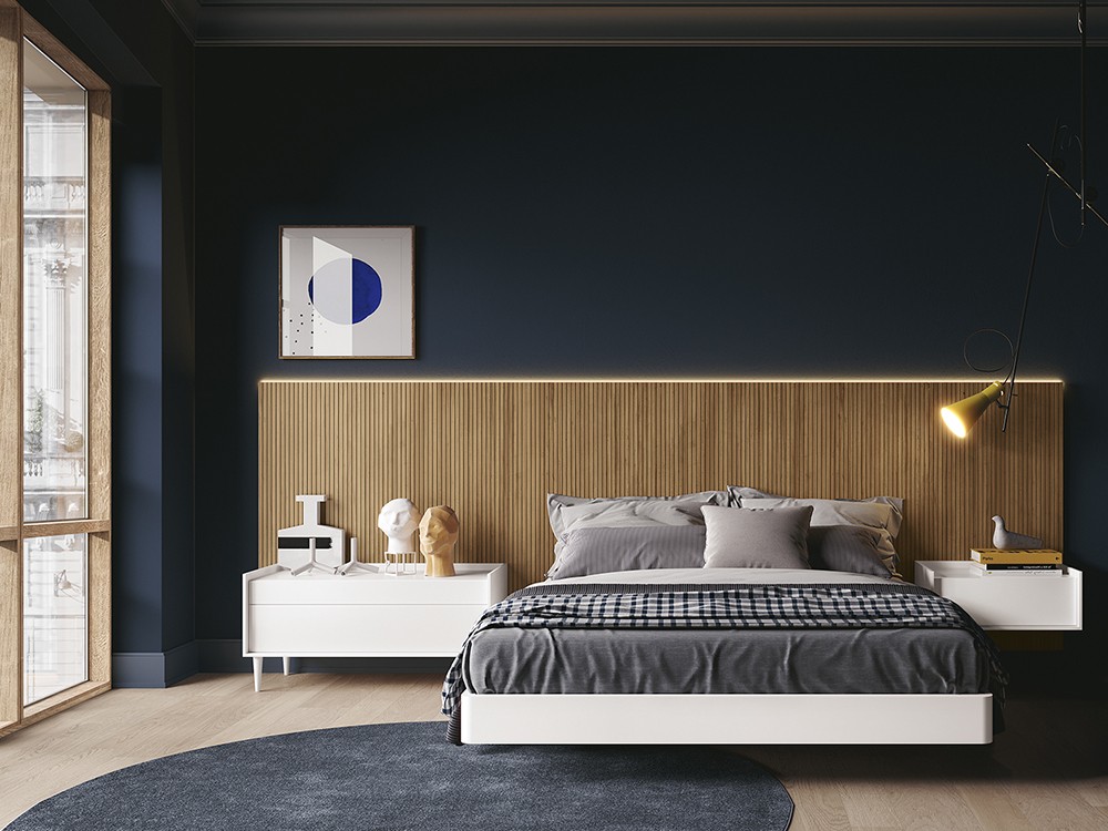 Dormitorio Pannel con paneles alistonados chic 015 en chapa natural de García Sabaté