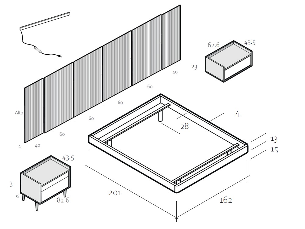 Medidas de la composición 015 de dormitorio de la colección Chic de García Sabaté