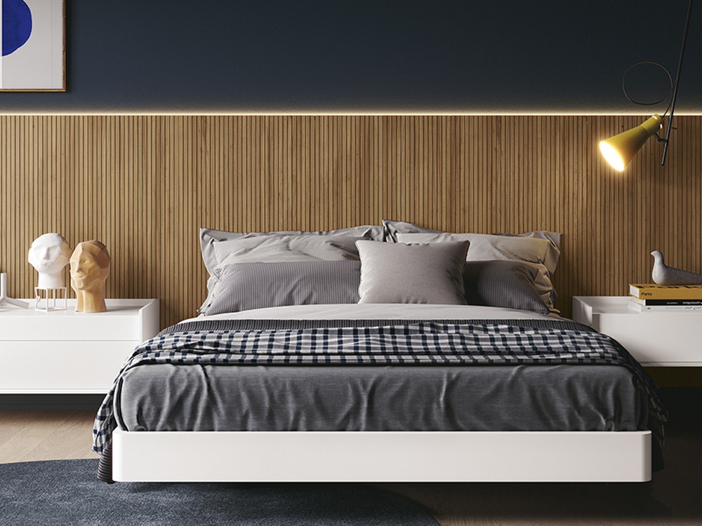 Cama con cabecero corrido alistonado Pannel  y aro Class de la colección Chic de garcía sabaté