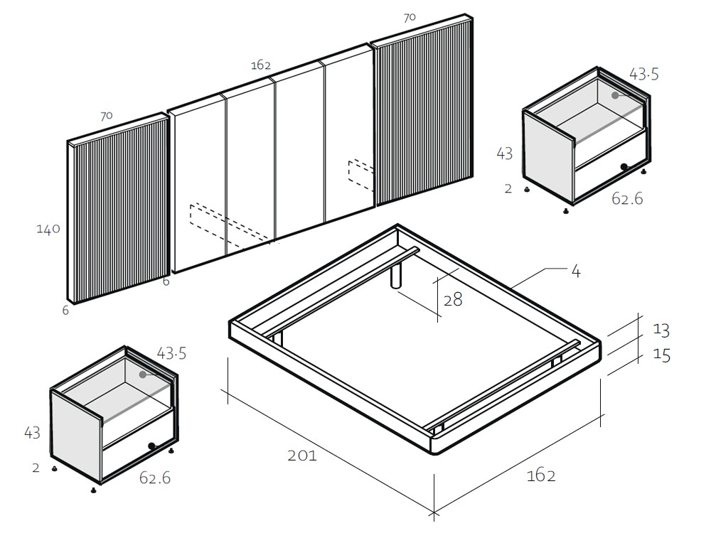 Medidas de la composición 017 de dormitorio de la colección Chic de García Sabaté