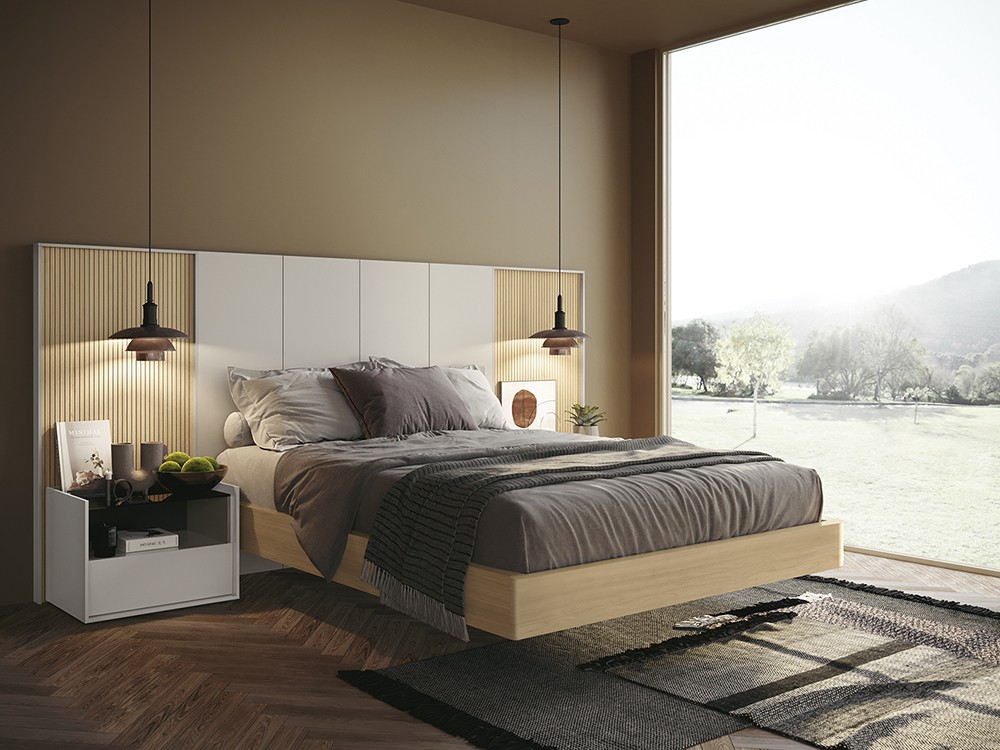 Dormitorio cabecro Liso combinado con alistonado chic 017 en chapa natural de García Sabaté