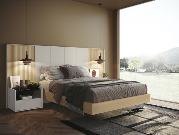Dormitorio cabecro Liso combinado con alistonado chic 017 en chapa natural de García Sabaté