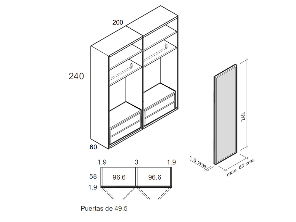 Medidas de la composición de armario Nuda M001 de García Sabaté