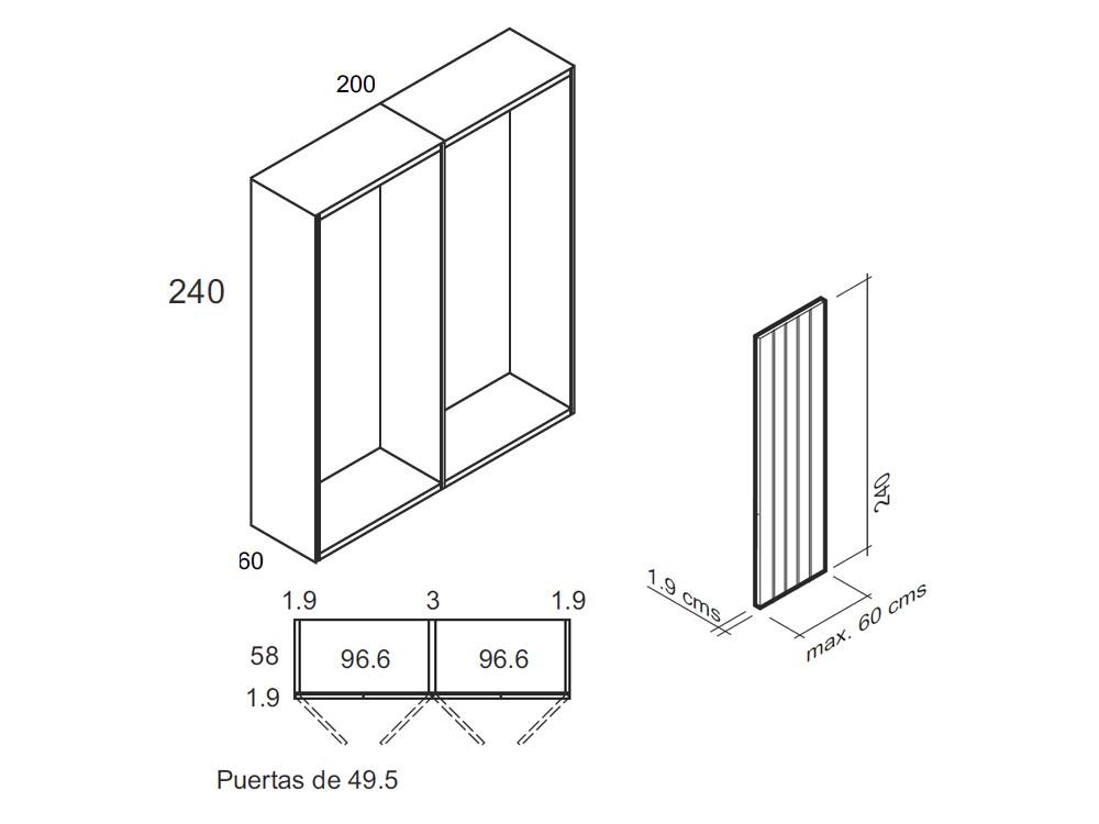 Medidas de la composición de armario Stripe M002 de García Sabaté