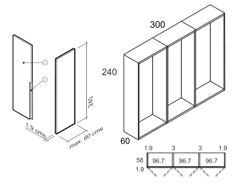 Medidas de la composición de armario Vertex Zero Misura 003 de García Sabaté