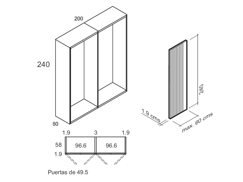 Medidas de la composición de armario Ribbon M005 de García Sabaté