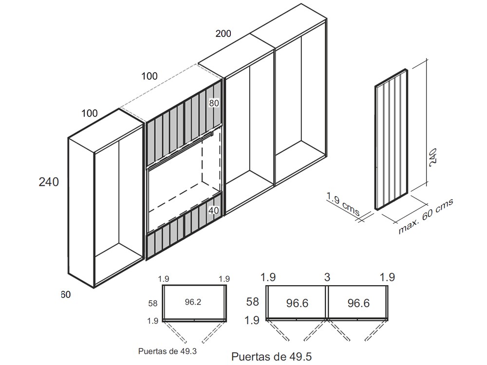 Medidas de la composición de armario Stripe vestidor M006 de García Sabaté