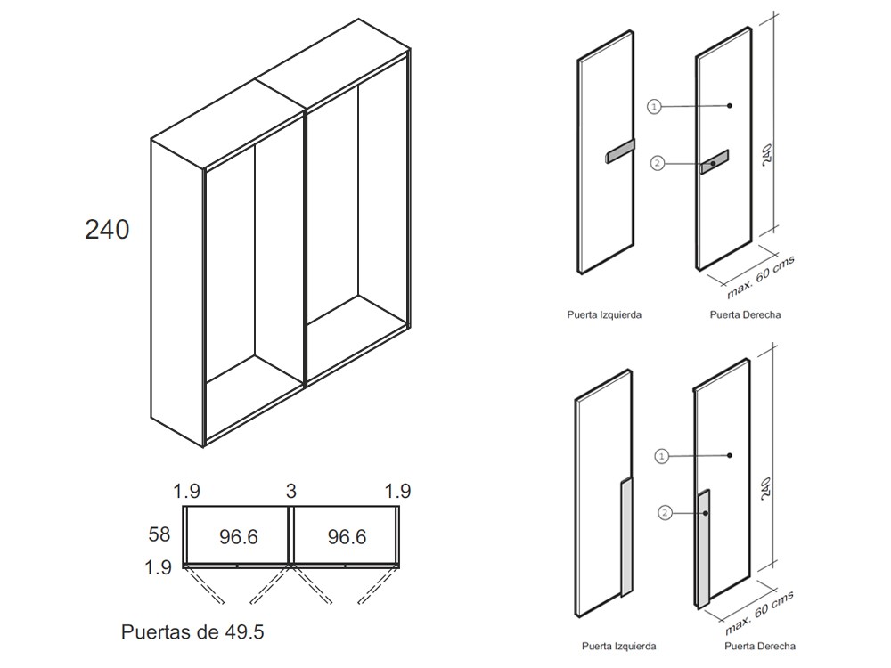 Medidas de la composición de armario Cross Horizon M008 de García Sabaté