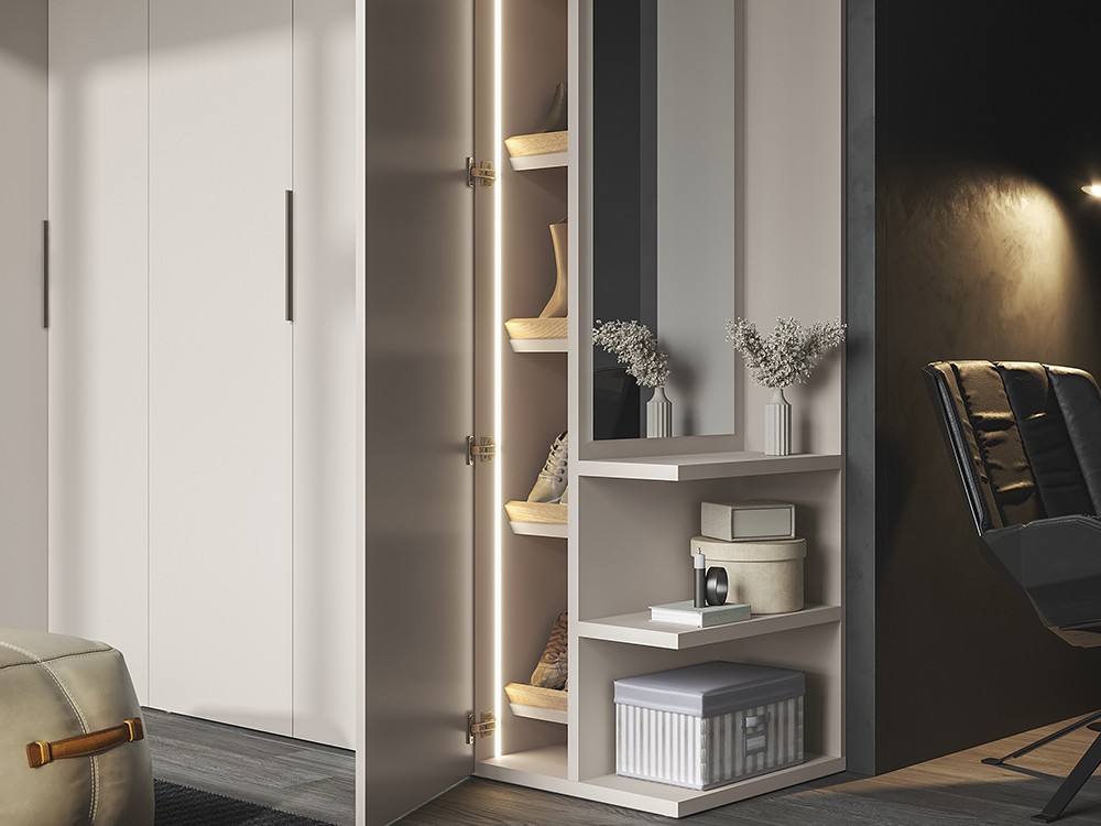 Con luz led en interiores, armario rincón Zero de la colección Misura de García Sabaté