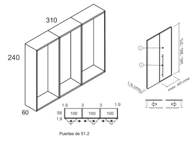 Medidas y módulos del armario de puertas plegables Epsilon de la colección Misura de García Sabaté