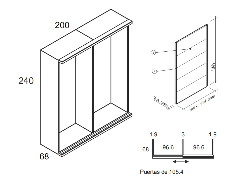 Medidas y módulos del armario de puertas correderas Line de la colección Misura de García Sabaté