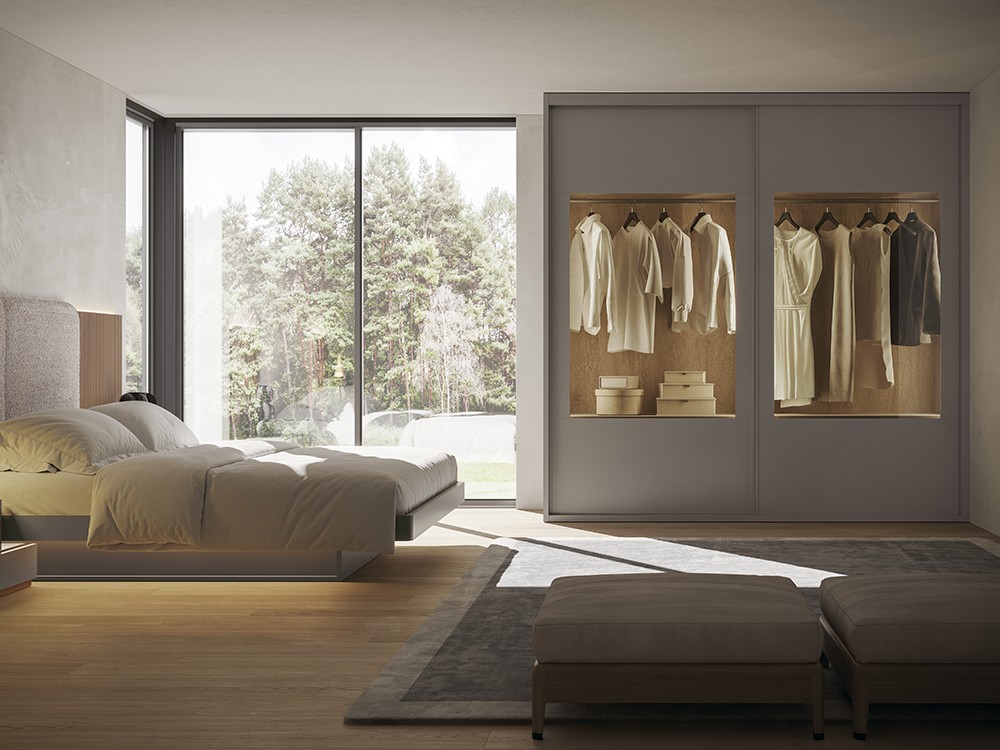 Armario a medida con puertas correderas deslizantes Mix con cristal chapa de la colección Misura de García Sabaté