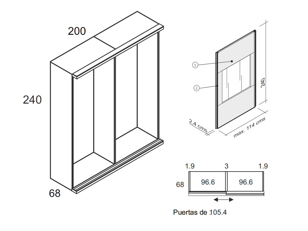 Medidas y módulos del armario de puertas correderas Mix de la colección Misura de García Sabaté