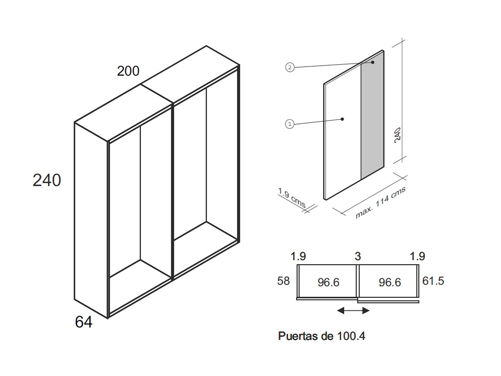 Medidas y módulos del armario de puertas correderas Duo de la colección Misura de García Sabaté