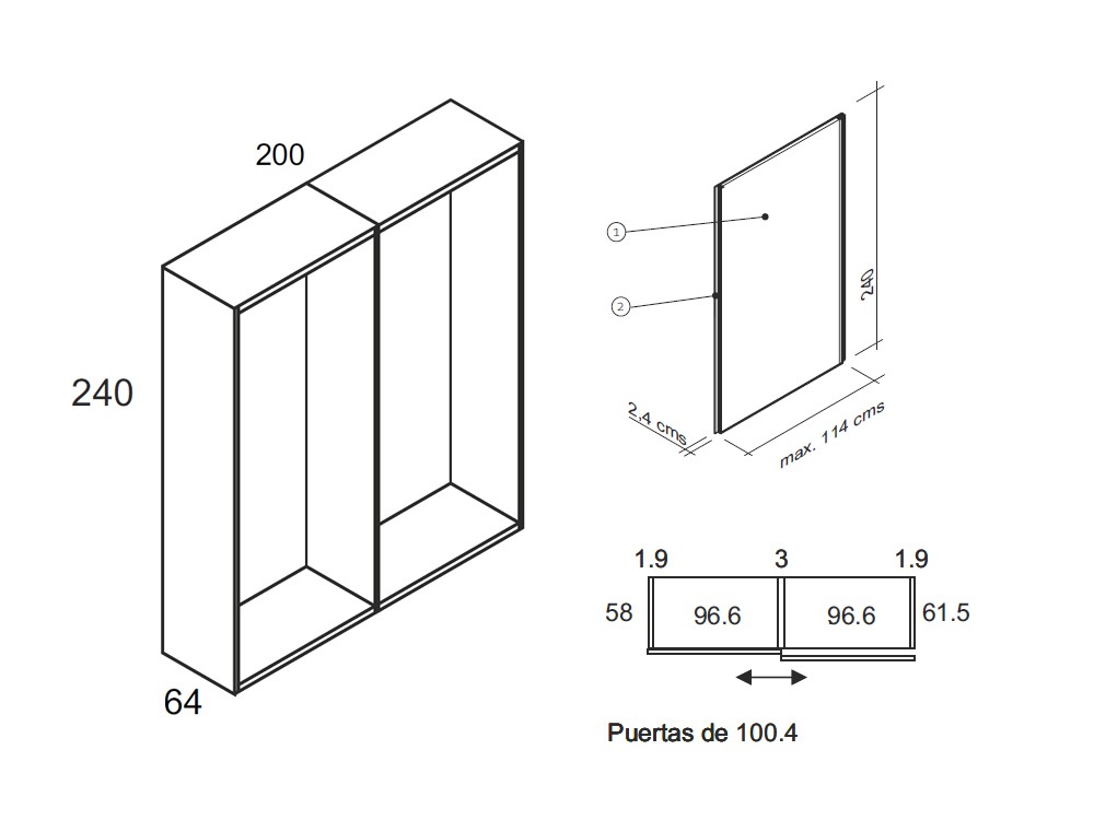 Medidas y módulos del armario de puertas correderas Persa laca de la colección Misura de García Sabaté