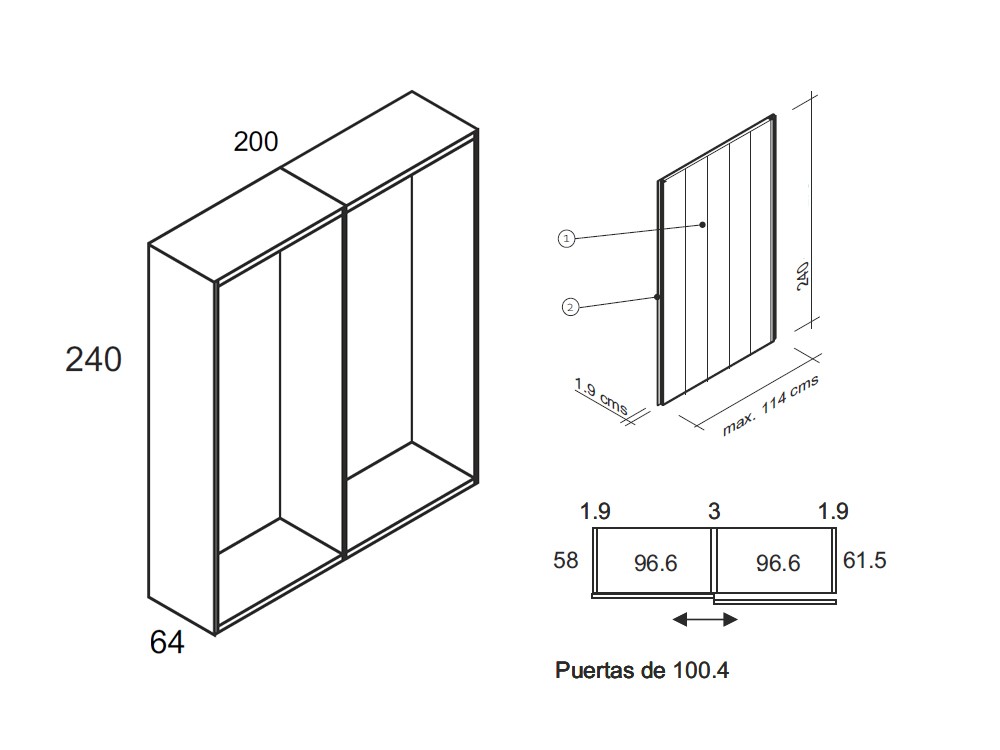 Medidas y módulos del armario de puertas correderas Stripe de la colección Misura de García Sabaté