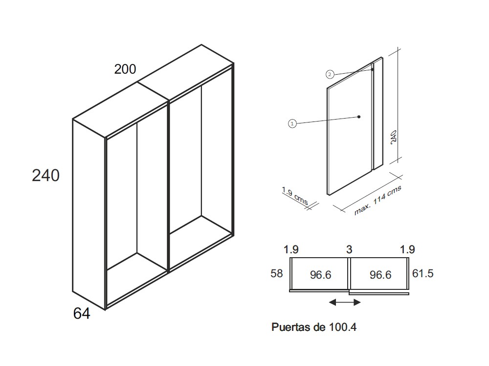 Medidas y módulos del armario de puertas correderas One chapa de la colección Misura de García Sabaté
