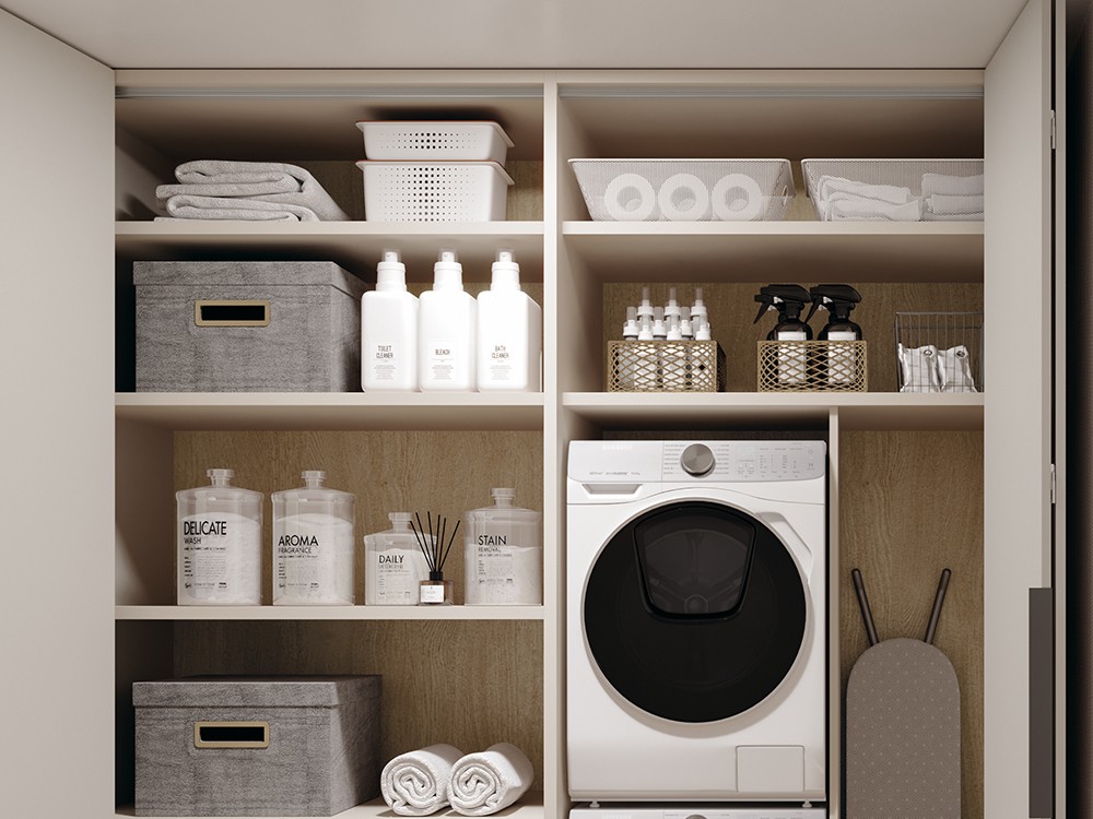 Con fondo especial y espacio para la lavadora/secadora. Colección Misura de García Sabaté