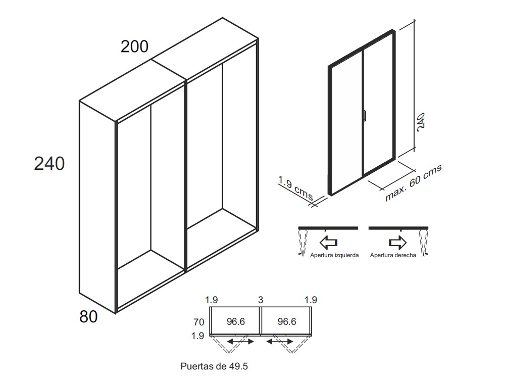 Medidas y módulos del armario para lavandería Zero M035 de García Sabaté