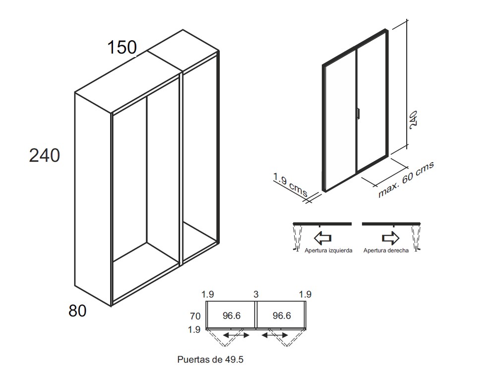 Medidas y módulos del armario para lavandería Zero M036 de García Sabaté