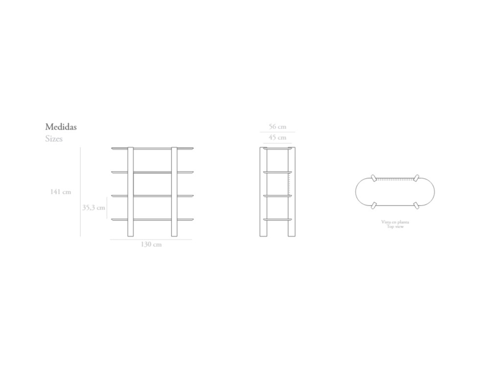 Medidas de la estantería Tori de unika living