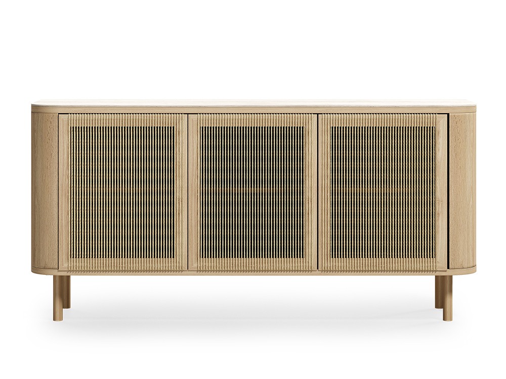 Aparador bajo de madera en acabado roble  con sobre de acabado imitación mármol travertino Ivy de Unika