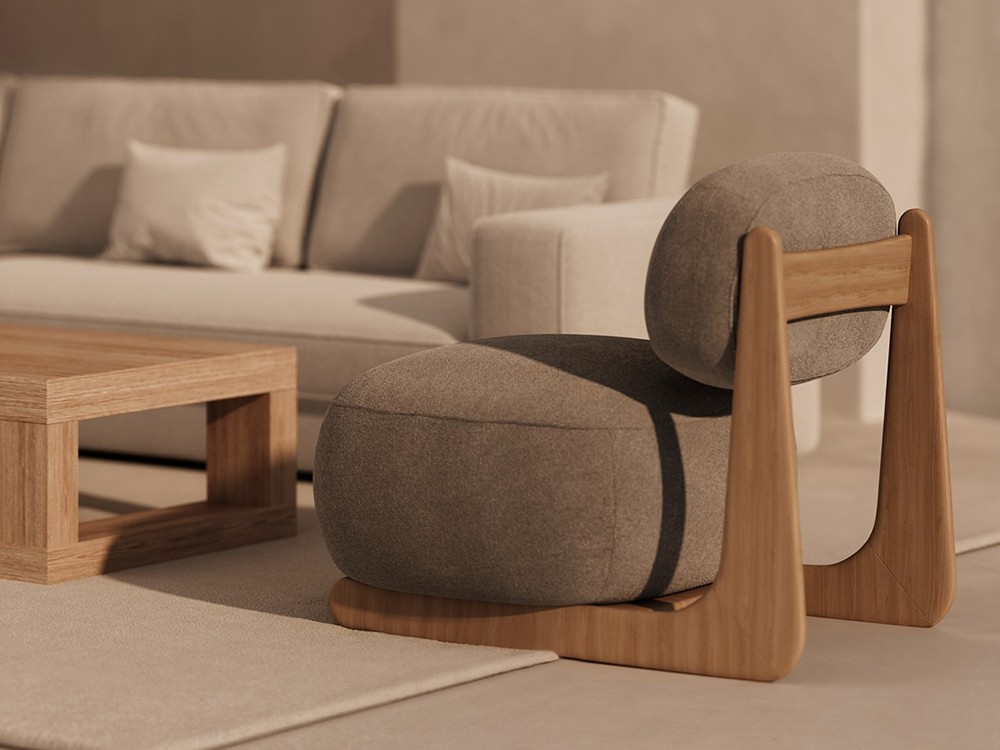 Butaca de diseño con estructura de madera y tapizado Mare de Unika