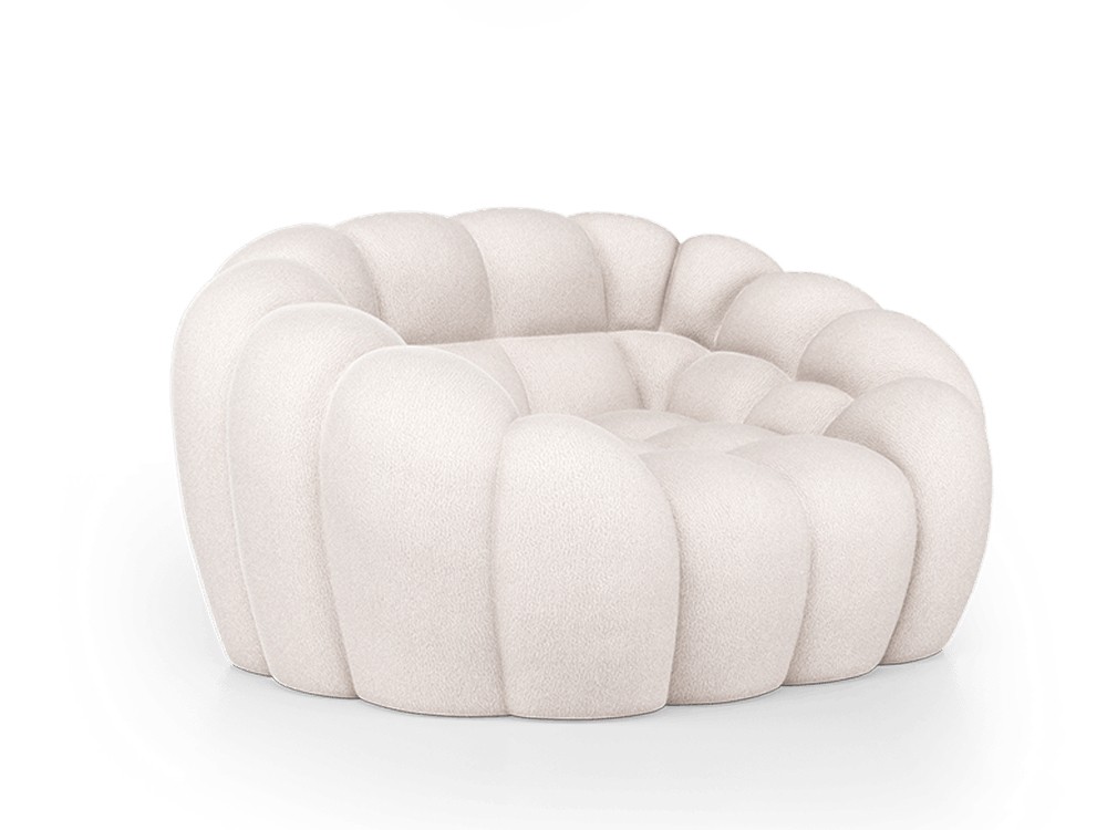 Sillón tapizado en tejido marea cereme de Unika, sofá Miami