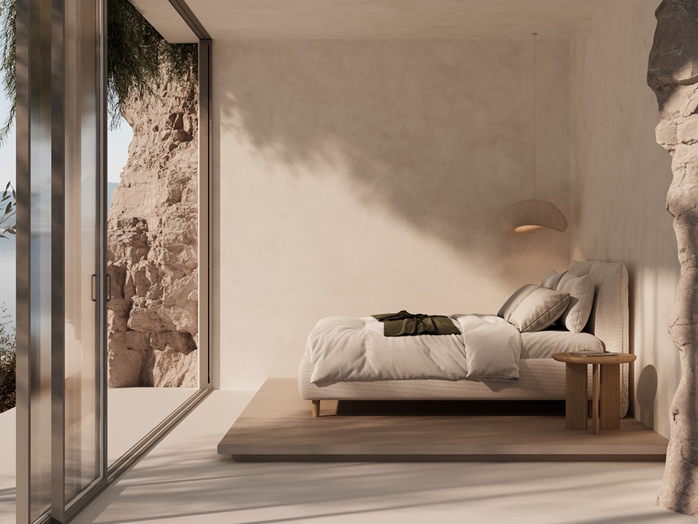 Combina la cama tapizada con arcón Delos con otras piezas de la colección Unika Everyday Mediterranean