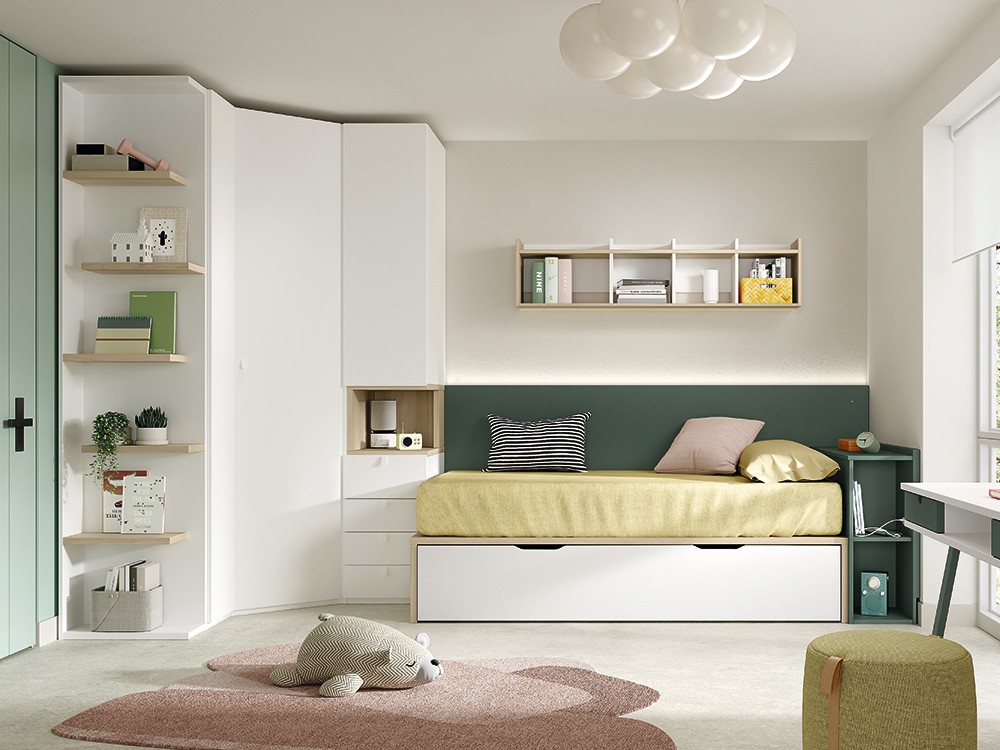 Dormitorio juvenil con cama nido con extraíble premium AD050 de Glicerio Chaves