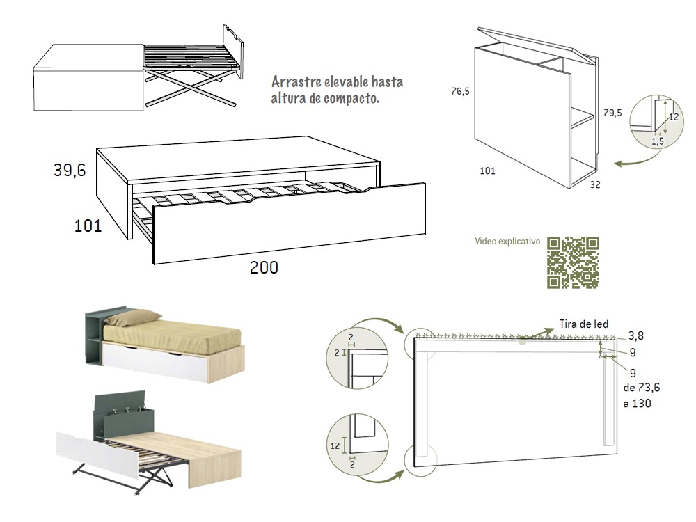 Medidas cama AD050 nido con arrastre premium Advance Glicerio Chaves