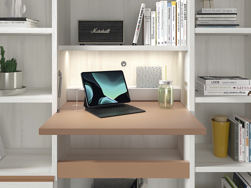 Escritorio abatible con bajada retardada, luz led y USB de la zona de estudio AD052 de Glicerio Chaves