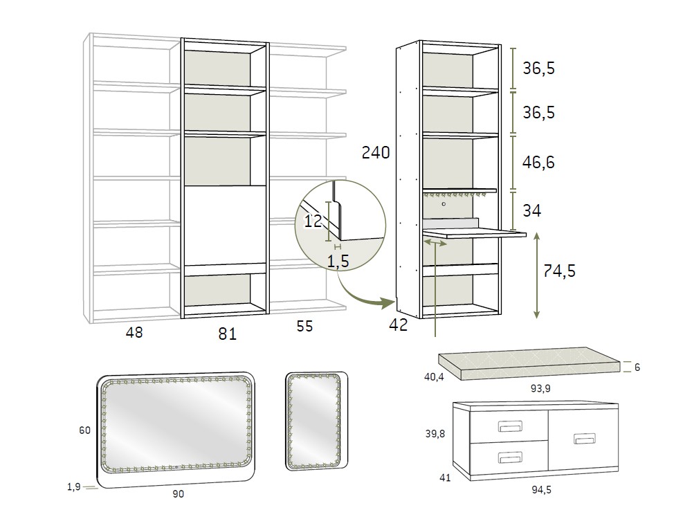 Medidas de la zona de estudio de la composición Advance Formas 052 de Glicerio Chaves