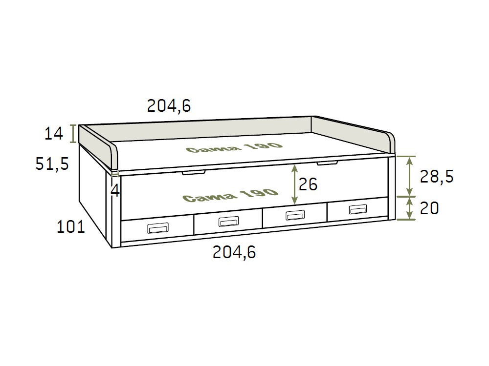 Medidas de la cama AD053 de Glicerio Chaves