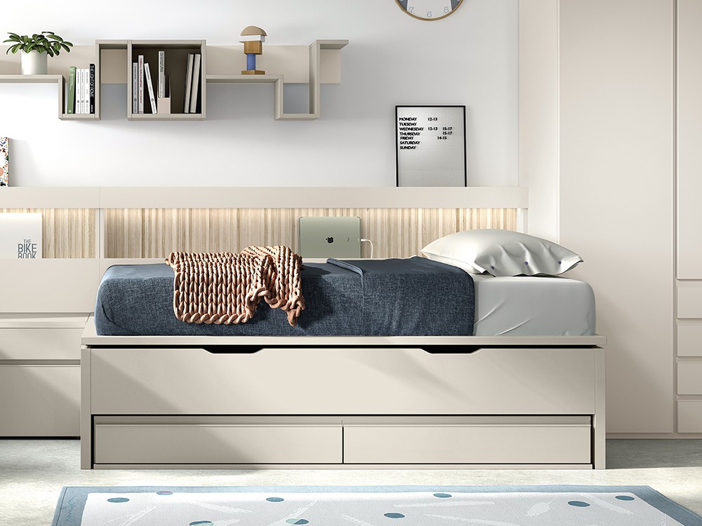 Dos camas para colchones de 90x190cm con mucho espacio de almacenaje AD054 Glicerio Chaves