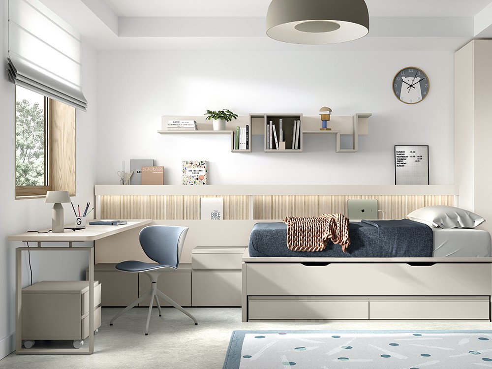 Dormitorio con dos camas de la misma medida y armarios de almacenaje Advance 054 Glicerio Chaves