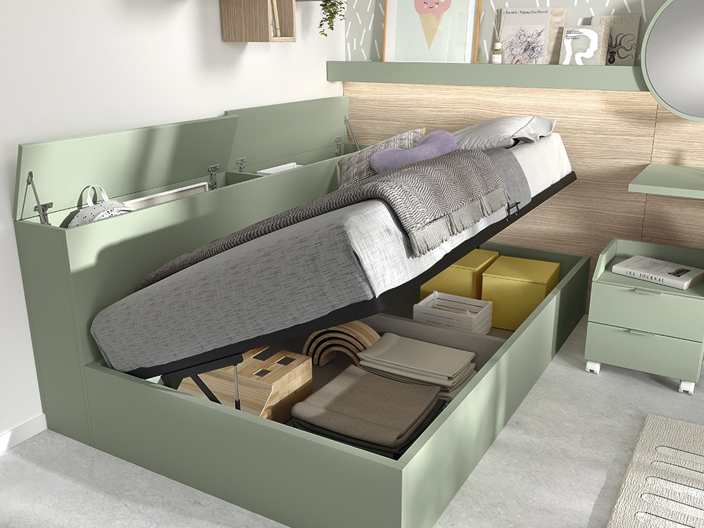 Cama con gran capacidad de almacenaje gracias a la bañera y el cabecero con arcón AD055 Glicerio Chaves
