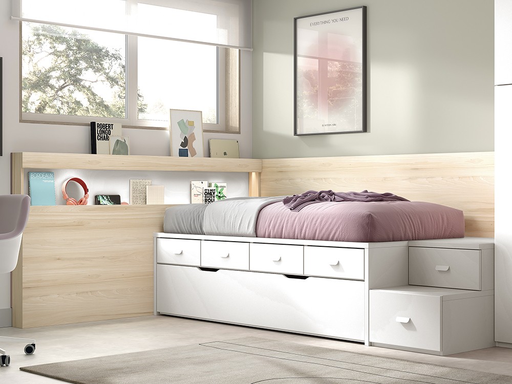 Cama con arrastre y cajones de almacenaje AD057 de Glicerio Chaves