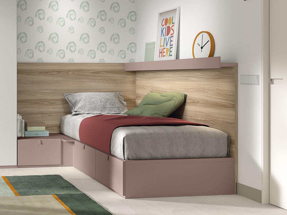 Cama con cajones, rincón con arcón y mesita de noche AD059 de Glicerio Chaves