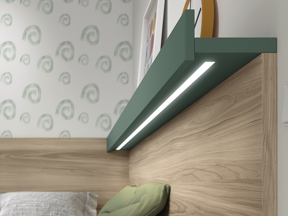 Detalle del estante con luz led de la zona de cama AD059 de Glicerio Chaves