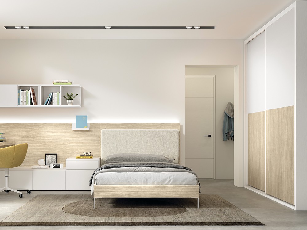 Dormitorio junior senios con cama con cabecero tapizado Advance Formas 60 de Glicerio Chaves