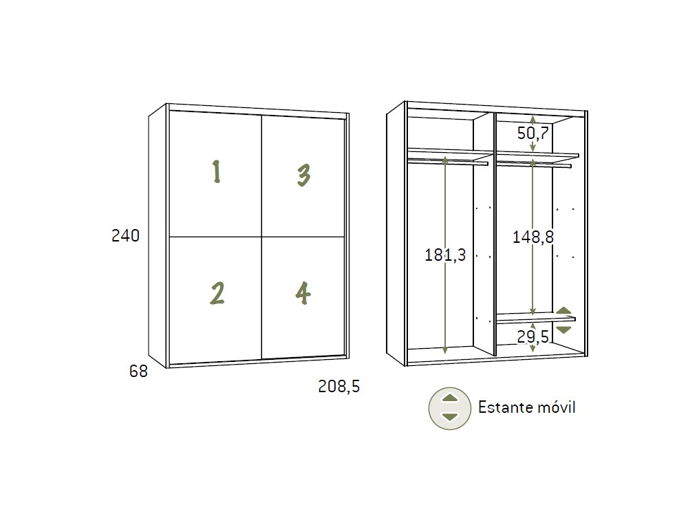 Medidas del armario de puertas correderas de la colección Advance de Glicerio Chaves