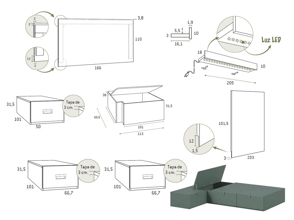 Medidas de la cama AD059 de Glicerio Chaves