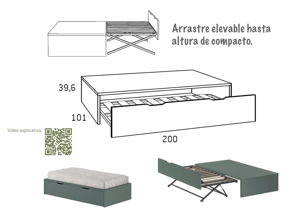Medidas de a cama nido con arrastre premium de Glicerio Chaves