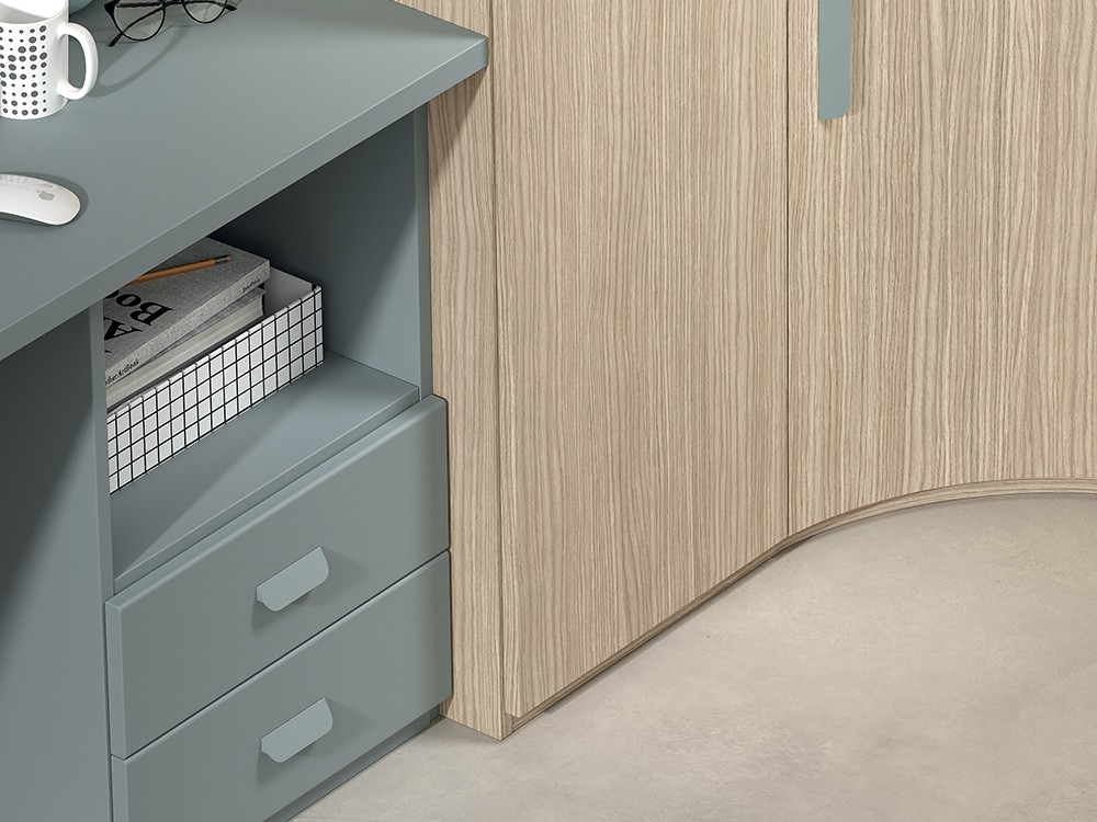 Detalle de la zona de estudio y el armario rincón de la composición dormitorio AD063 de Glicerio Chaves